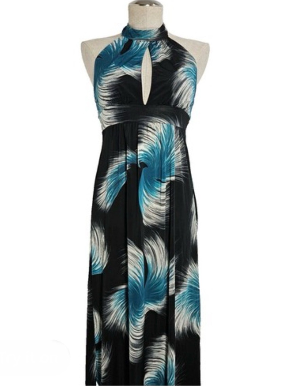Vintage Y2K Wet Seal - Teal, Black & White Halter Maxi Dress - Small